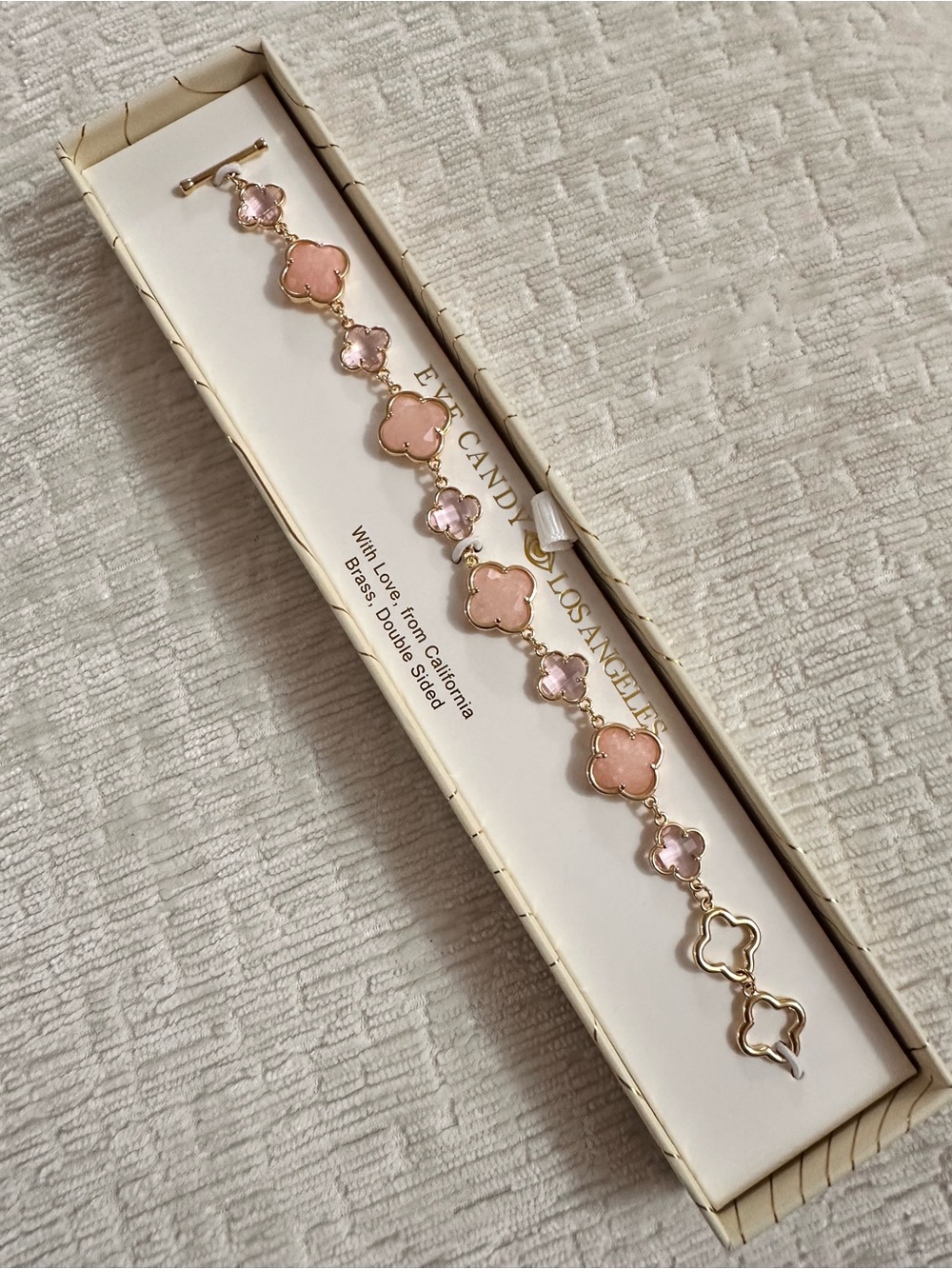 eye candy Pink Clover Link Bracelet with Gold Accents